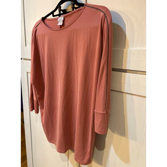 Chico’s Women’s Pink Top Size 0 Raglan Sleeve Scoop Neck Blouse Casual - Picture 2 of 7